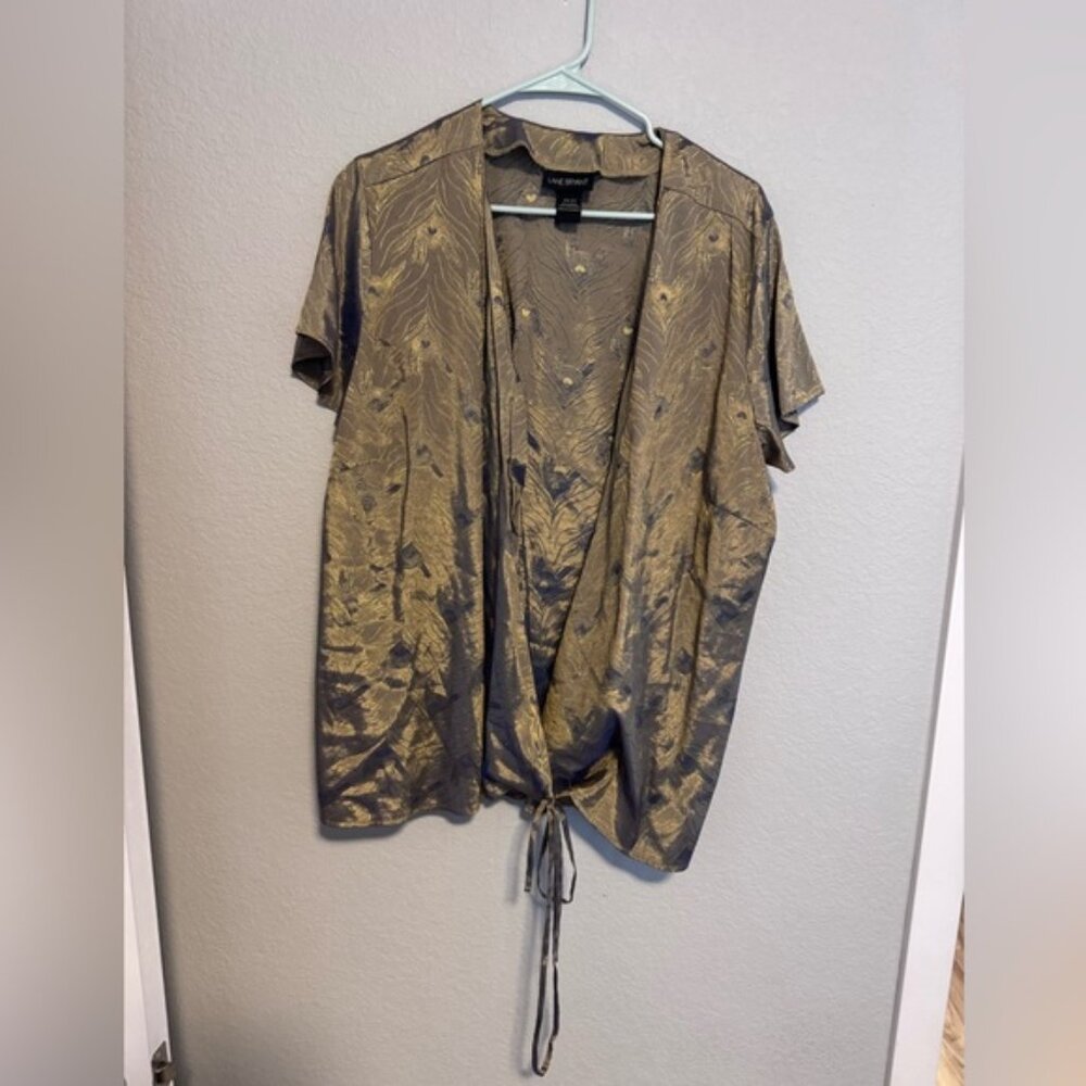 Vintage Y2KLane Bryant Gold Peacock Patterned Wrap Top 22/24